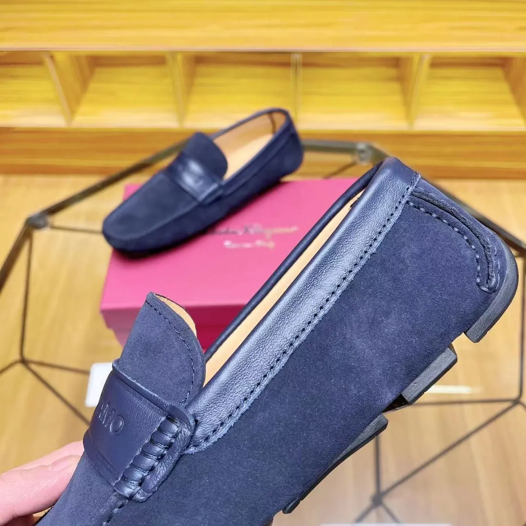 Men's shoes💰560 Ferragamo High-end quality🔥 Dark blue cow suede➕Cow leather lining Size 38-45